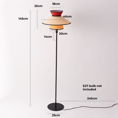 ALPINALUZ Lampadaire Multicolore 40cm, Abat-jour en Tissu et Bois, E27, Style Rétro-Boho Citronnelle avec Chaînette d Allumage