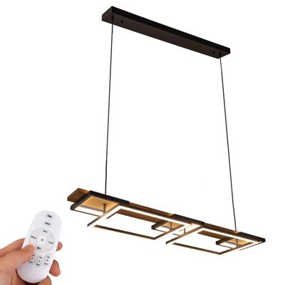 ALPINALUZ Suspension LED 60W en bois, rectangulaire à 2 niveaux avec 5 lumières, lumière réglable avec télécommande