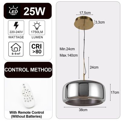 ALPINALUZ Suspension LED en cristal Alpinaluz 38 cm, 25 W, intensité variable avec télécommande Lumière chaude/neutre/froide