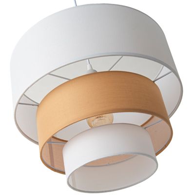 ALPINALUZ Suspension Textile  à Trois Niveaux en Blanc et Beige Combinés, 38 cm x 30 cm, Douille E27