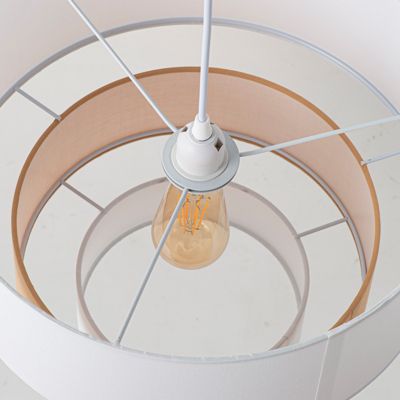 ALPINALUZ Suspension Textile  à Trois Niveaux en Blanc et Beige Combinés, 38 cm x 30 cm, Douille E27