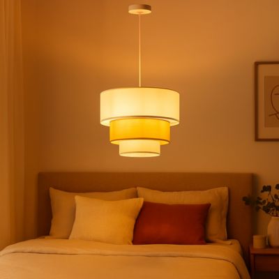 ALPINALUZ Suspension Textile  à Trois Niveaux en Blanc et Beige Combinés, 38 cm x 30 cm, Douille E27
