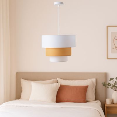 ALPINALUZ Suspension Textile  à Trois Niveaux en Blanc et Beige Combinés, 38 cm x 30 cm, Douille E27