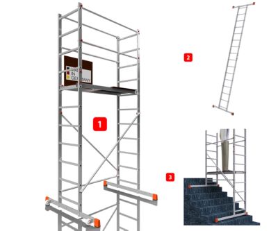 AluCombine 3 400 hauteur de travail 4m echafaudage echellee traverse 2 roues echafaudage fixes 80mm