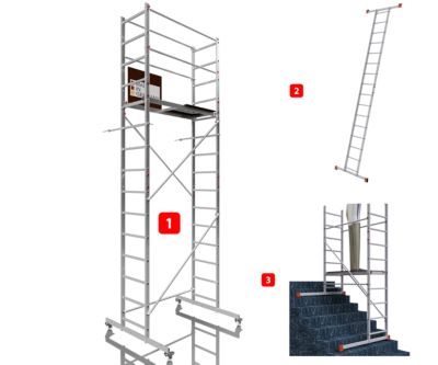 AluCombine 3 500 hauteur de travail 5m echafaudage echellee traverse 4 roues echafaudage de roulement ancrages muraux
