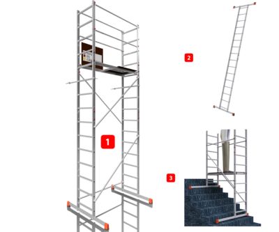 AluCombine 3 500 hauteur de travail 5m echafaudage echellee traverse ancrages muraux