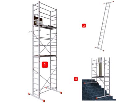 AluCombine 3 600 hauteur de travail 6m echafaudage echellee traverse ancrages muraux