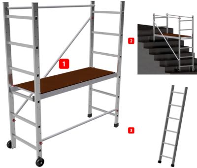 AluCombine 4 300 hauteur de travail 3m echafaudage echellee 2 roues echafaudage fixes 100mm