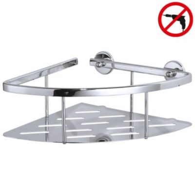 Aluxx Panier d'angle avec plateau en aluminium chromé inoxydable, pose facile sans perçage (40203-00000-00)