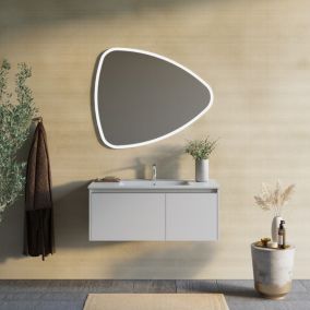 Aménagement de salle de bain suspendu 100cm gris clair mat miroir 100x85 - monaco