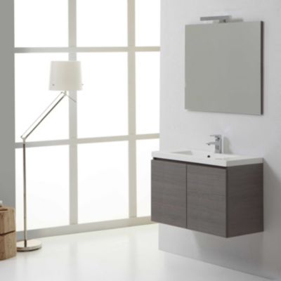 Aménagement De Salle De Bain Suspendu 80Cm Gris Avec Lavabo Et Miroir 80X70 - Manhattan