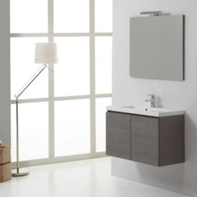 Aménagement de salle de bain suspendu 80cm gris avec lavabo et miroir 80x70 - manhattan