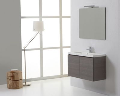 Aménagement De Salle De Bain Suspendu 80Cm Gris Avec Lavabo Et Miroir 80X70 - Manhattan