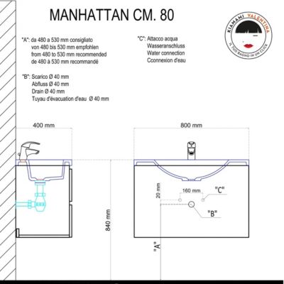 Aménagement De Salle De Bain Suspendu 80Cm Gris Avec Lavabo Et Miroir 80X70 - Manhattan