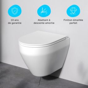 AM.PM WC Suspendu FlashClean sans rebord avec couvercle de siège Softclosing, CSB1700SC Blanc