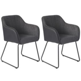 AMANCA - Lot de 2 Fauteuils Tissu Gris et Simili Noir