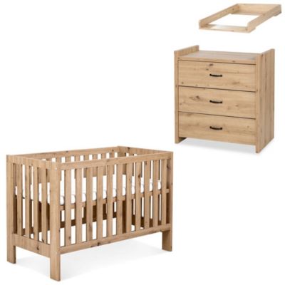AMELIA II Ensemble bébé commode à langer et lit évolutif 120x60 Chêne sans tiroir