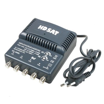 Amplificateur Antenne TV TNT 4 SORTIES ampli d'intérieur 220V - Gain 25dB Réglable UHF VHF HDSAT