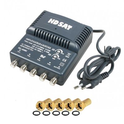 amplificateur TNT 4 sorties Gain 25dB + 5 Fiches F HDSAT