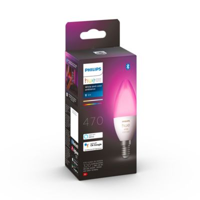 Ampoule connectée dimmable Bluetooth Philips Hue IP20 Flamme E14 470lm 5,3W multicolore