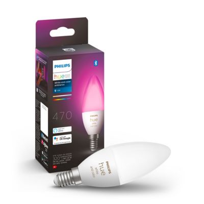 Ampoule connectée dimmable Bluetooth Philips Hue IP20 Flamme E14 470lm 5,3W multicolore