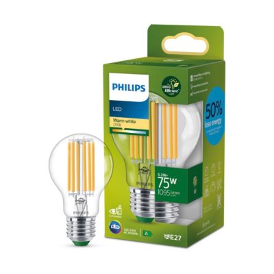 Ampoule LED A60 E27 1095lm=75W blanc chaud Philips ⌀6 cm transparent