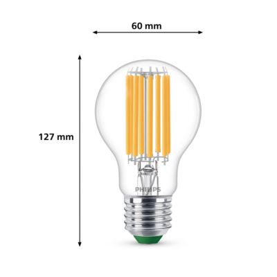 Ampoule LED A60 E27 1535lm=100W blanc chaud Philips ⌀6 cm transparent