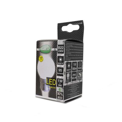 Ampoule LED B22 1W 6000K Blanc Jour Dépoli 95lm 45x68mm