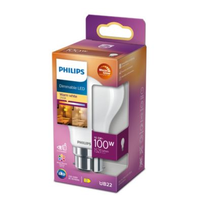 Ampoule LED B22 A60 dépoli 1521 lm blanc chaud dimmable 13 W Philips