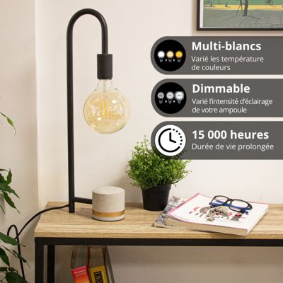 Ampoule LED connectée KOZii, éclairage multi-blancs, Filament E27 G125 au verre ambré, 5,5W cons. Variation de luminosité