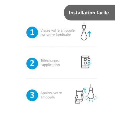 Ampoule LED connectée KOZii, éclairage multi-blancs, Filament E27 G125 au verre ambré, 5,5W cons. Variation de luminosité