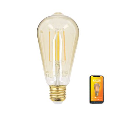 Ampoule LED connectée KOZii, éclairage multi-blancs, Filament E27 ST64 au verre ambré, 4,9W cons. Variation de luminosité