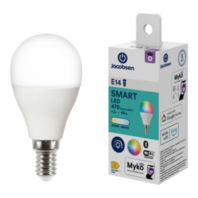 Ampoule LED connectée E14 mini globe 470lm = 40W variation de blancs et couleurs Jacobsen blanc