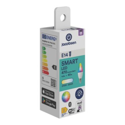 Ampoule LED connectée Myko E14 flamme 470lm=40W variation de blancs et couleurs Jacobsen blanc