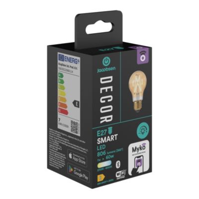Ampoule LED connectée Myko E27 A60 standard à filament 806lm=60W variation de blancs Jacobsen ambrée