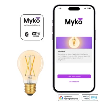 Ampoule LED connectée Myko E27 A60 standard à filament 806lm=60W variation de blancs Jacobsen ambrée