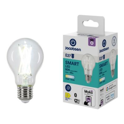 Ampoule LED connectée Myko E27 A60 standard à filament 806lm=60W variation de blancs Jacobsen transparent