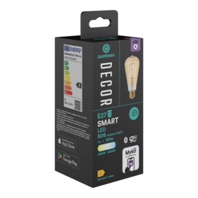 Ampoule LED connectée Myko E27 Edison à filament 806lm=60W variation de blancs Jacobsen ambrée