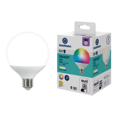 Ampoule LED connectée Myko E27 globe Ø10cm 1521lm=100W variation de blancs et couleurs Jacobsen blanc