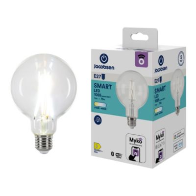 Ampoule LED connectée Myko E27 globe Ø9,5cm à filament 1055lm=75W variation blancs Jacobsen transparent