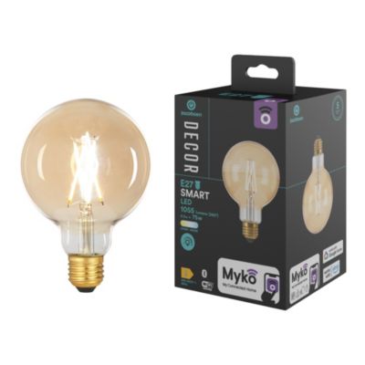 Ampoule LED connectée Myko E27 globe Ø9,5cm à filament 1055lm=75W variation de blancs Jacobsen ambrée