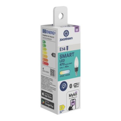 Ampoule LED connectée Myko LED E14 flamme à filament 470lm=40W variation de blancs Jacobsen transparent