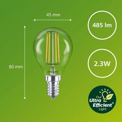 Ampoule LED E14 filament 485 lm blanc neutre 2,3 W grade A Philips