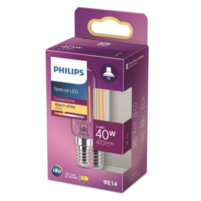 Ampoule LED E14 spéciale hotte filament transparent 470 lm blanc chaud 3,4 W Philips