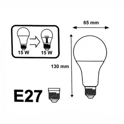 Ampoule LED E27 15W 220V A65 - Blanc Chaud 2300K - 3500K - SILAMP