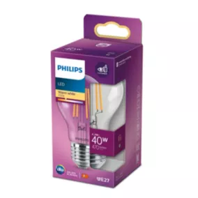 Ampoule LED E27 A60 470lm 4,3/40W blanc chaud l.6 x H.10,6 cm Philips