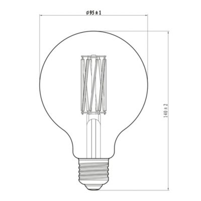 Ampoule LED E27 globe Ø9.5cm filament 806lm=60W blanc chaud Eco Jacobsen