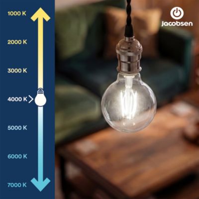 Ampoule LED E27 globe filament transparent 806 lm blanc neutre 3,8W grade A Jacobsen