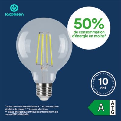 Ampoule LED E27 globe filament transparent 806 lm blanc neutre 3,8W grade A Jacobsen