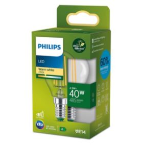 Ampoule LED globe UltraEfficient filament transparante E14 485lm 2.3W = 40W IP20 blanc froid Philips